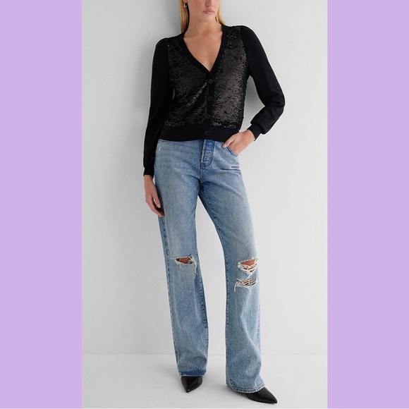 NWT Express Black Sequin Button Front Cardigan - Picture 8 of 15